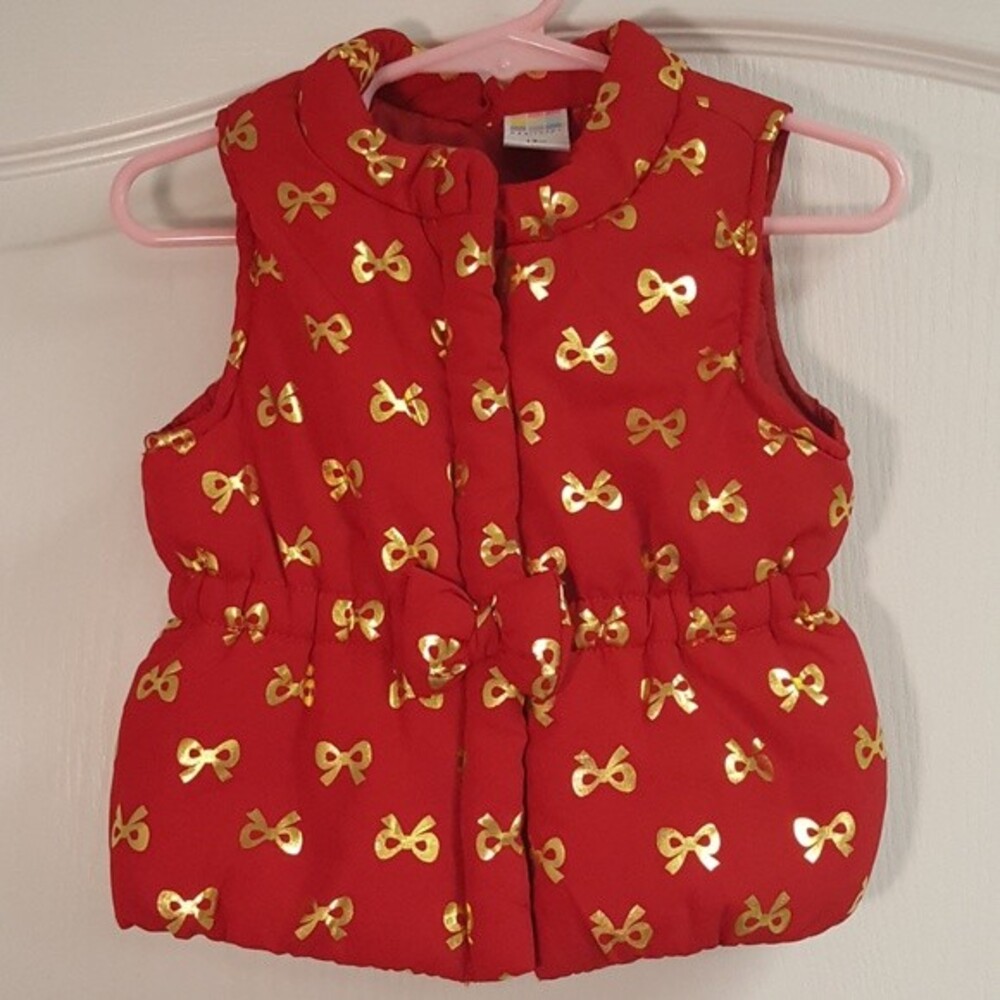 Healthtex Red Gold Bow Puffy Vest